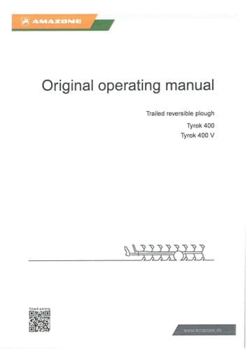 Amazone Trailed Reversible Plough Tyrok 400 400V Operators Manual