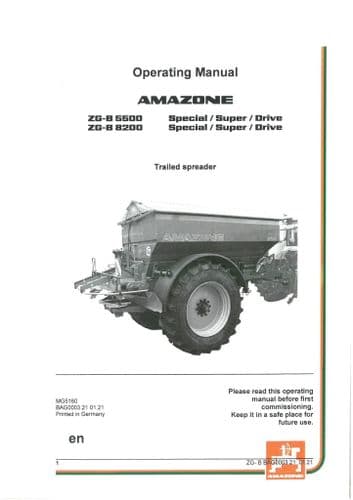 Amazone Trailed Sprayer ZG-B 5500, ZG-B 8200 Special, Super, Drive Operators Manual