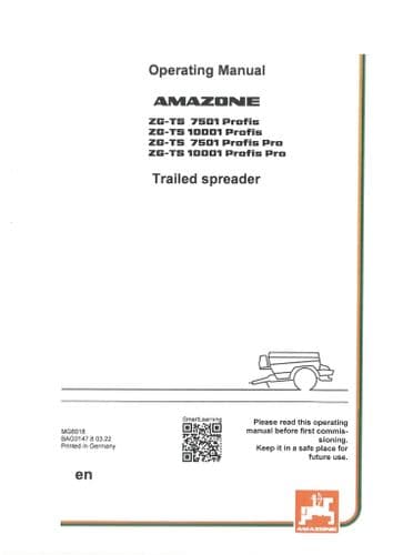 Amazone Trailed Spreader ZG-TS 7501 10001 Profis & Profis Pro Operators Manual