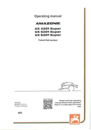 Amazone Trailer Field Spreader UX 4201 5201 6201 Operators Manual