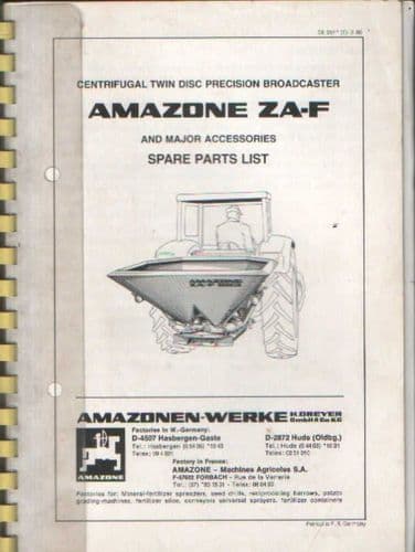 Amazone ZA-F 402 ZA-F 603 ZA-F 803 ZA-F 1003 Centrifugal Twin Disc Fert Broadcaster Parts Manual
