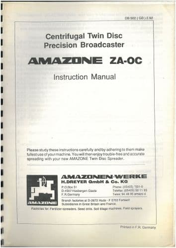 Amazone ZA-OC Centrifugal Twin Disc Precision Broadcaster Operators Manual