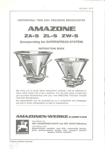 Amazone ZA-S ZL-S ZW-S Centrifugal Twin Disc Precision Fertilizer Distributor Operators Manual