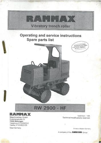 Ammann Rammax Vibratory Trench Roller RW2900-HF Operators Manual + Kubota Engine Ops & Parts - RW