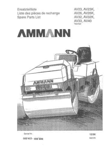 Ammann Tandem Roller AV23 AV23K AV26 AV26K AV32 AV32K AV33 AV40 Parts Manual