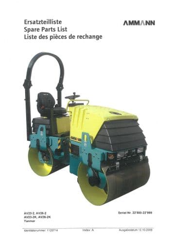 Ammann Tanden Roller AV23-2 AV26-2 AV23-2K AV26-2K Parts Manual
