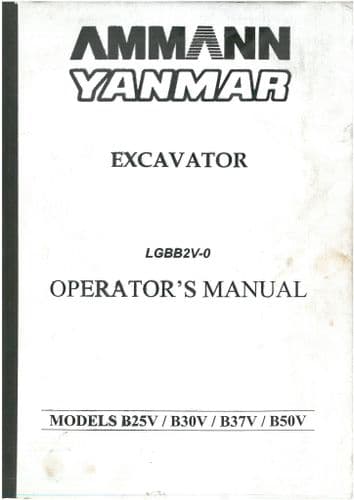 Ammann Yanmar Excavator B25V, B30V, B37V, B50V Operators Manual