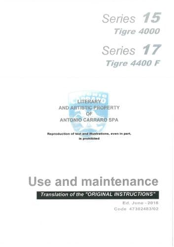 Antonio Carraro Tractor Series 15 Tigre 4000 & Series 17 Tigre 4400F Operators Manual