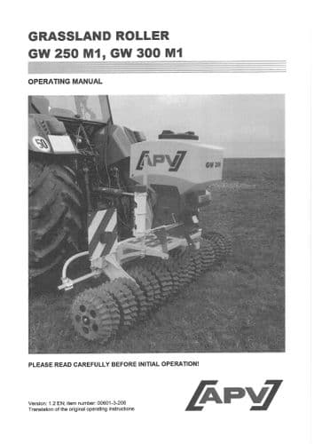 APV Grassland Roller GW250M1 & GW300M1 Operators Manual