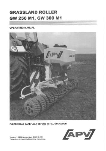 APV Grassland Roller GW250M1 & GW300M1 Operators Manual