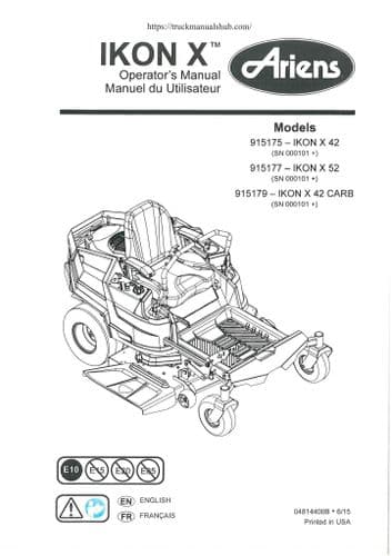 Ariens Zero Turn Ride on Mower IKON X42 X52 X42 Carb Operators Manual