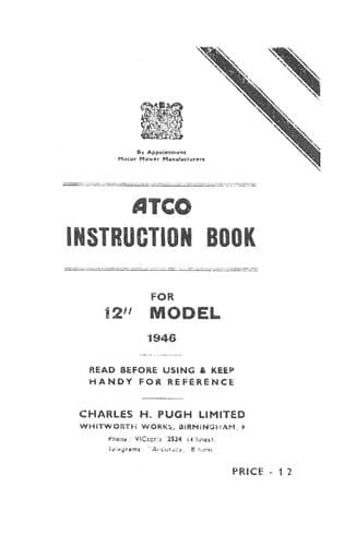 Atco Mower 12inch Operators Manual 1946  12"
