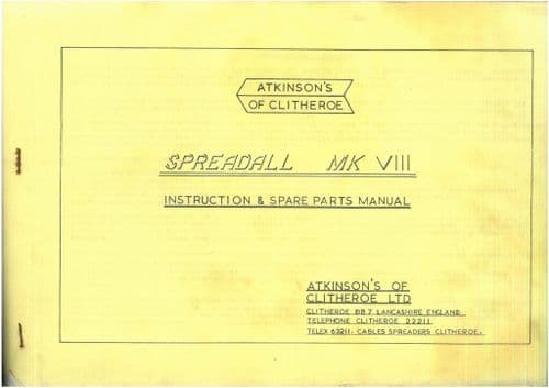 Atkinsons Lime Spreader Spreadall MK VIII Operators Manual and Spare Parts List