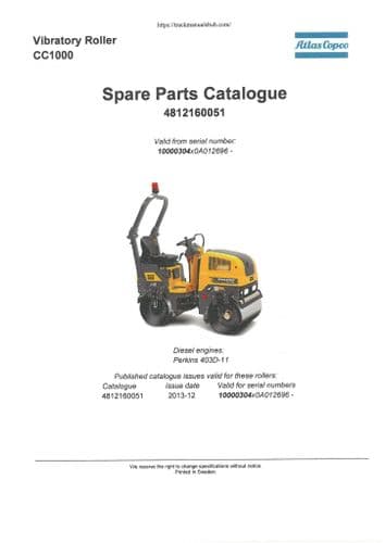 Atlas Copco Cynapac Vibratory Roller CC1000 Parts Manual