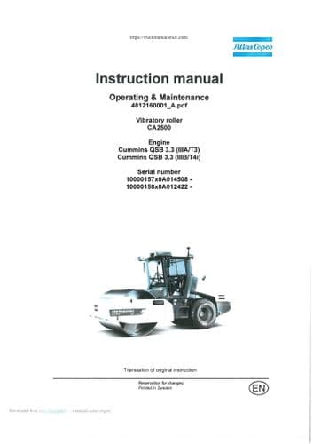 Atlas Copco Vibratory Roller CA2500 Operators Manual