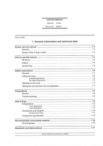 Atlet Forklift Truck Model A-Ergo Workshop Service manual