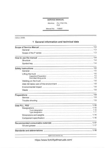 Atlet Forklift Truck Model PLL PSD PSL PLE Workshop Service Manual