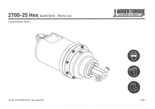 Auger Torque Earthmoving Attachements Earth Drill 2700-25 HEX Parts Manual