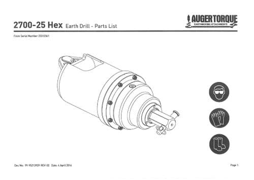 Auger Torque Earthmoving Attachements Earth Drill 2700-25 HEX Parts Manual