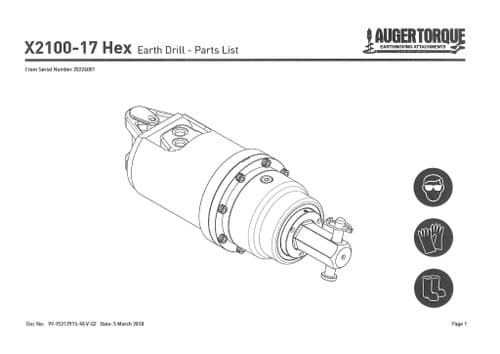 Auger Torque Earthmoving Attachements Earth Drill X2100-17 HEX Parts Manual