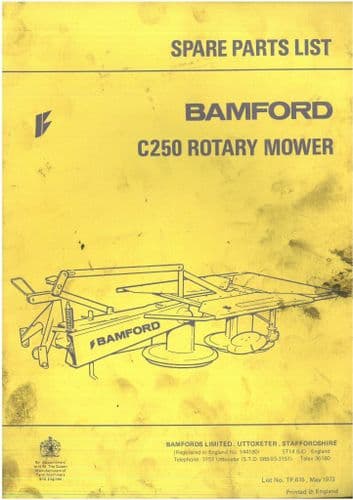 Bamford C250 Rotary Mower Parts Manual