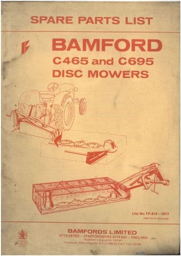 Bamford Disc Mowers C465 C695 Parts Manual