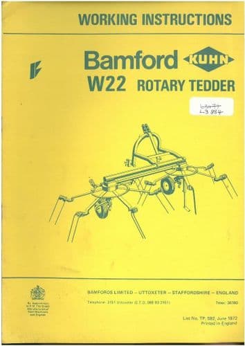 Bamford Kuhn W22 Rotary Tedder Operators Manual