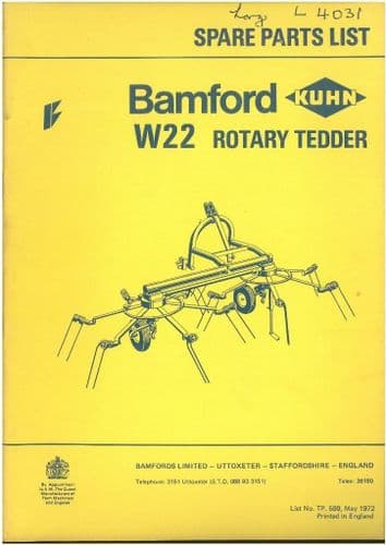 Bamford Kuhn W22 Rotary Tedder Parts Manual