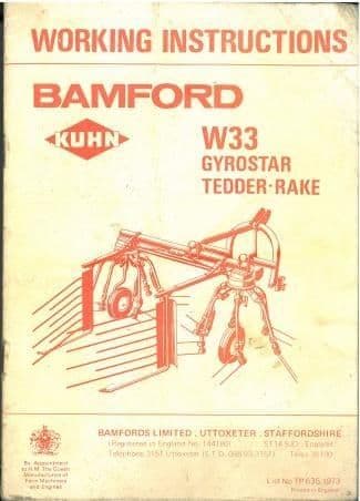 Bamford Kuhn W33 Gyrostar Tedder Rake Operators Manual