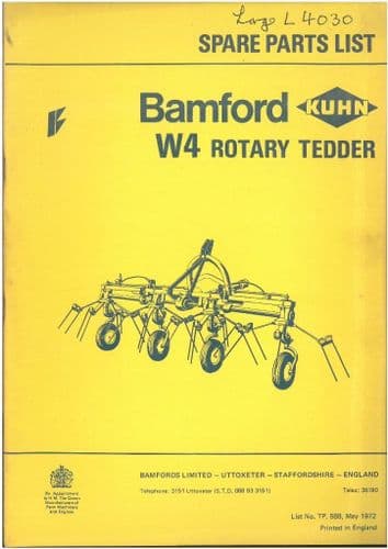 Bamford Kuhn W4 Rotary Tedder Parts Manual