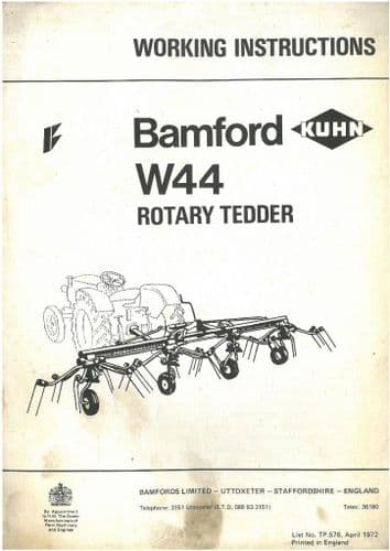 Bamford Kuhn W44 Rotary Tedder Operators Manual