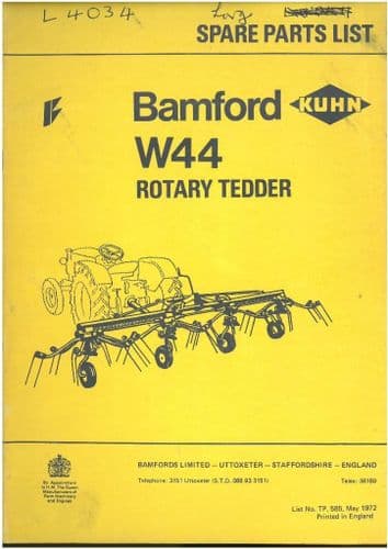 Bamford Kuhn W44 Rotary Tedder Parts Manual