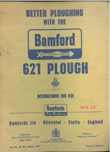 Bamford Kverneland 621 Plough Operators Manual - ORIGINAL
