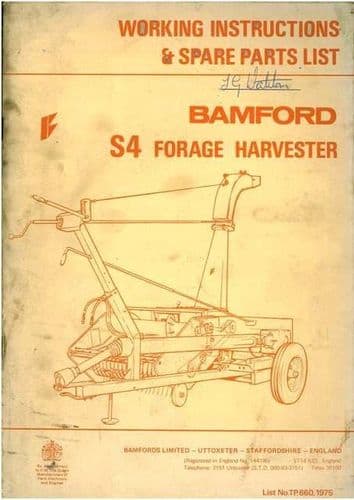 Bamford S4 Forage Harvester Operators Manual & Parts List