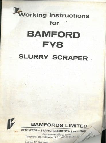 Bamford Slurry Scraper FY8 Operators Manual