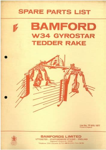 Bamford W34 Gyrostar Tedder Rake Parts Manual