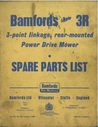 Bamfords 3R Three Point Rear Mounted Power Drive Mower Parts Manual