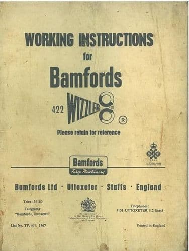 Bamfords 422 Wizzler Mower Operators Manual