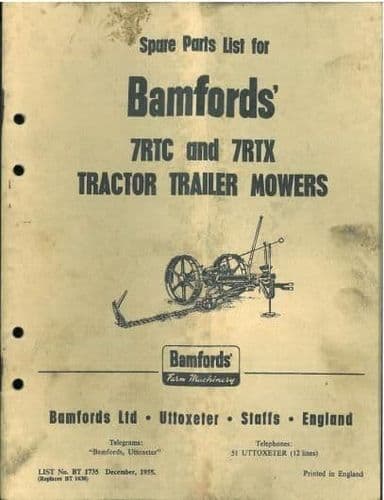 Bamfords 7RTC & 7RTX Tractor Trailer Mower Parts Manual