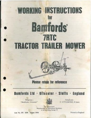 Bamfords 7RTC Tractor Trailer Mower Operators Manual