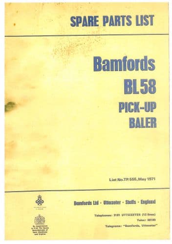 Bamfords Baler BL58  Parts Manual