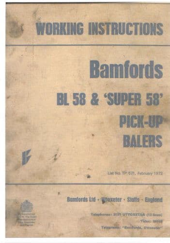 Bamfords Baler BL58 & Super 58 Operators Manual