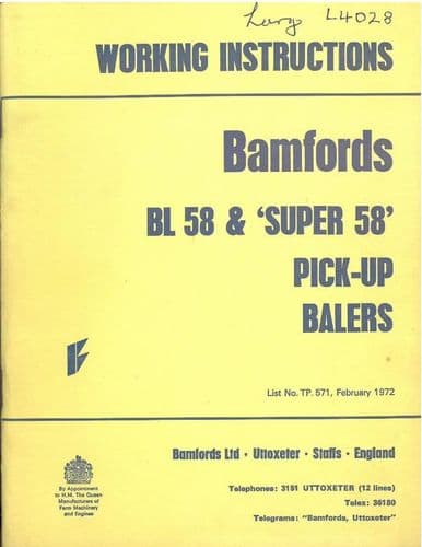 Bamfords Baler BL58 & Super 58 Operators Manual - ORIGINAL