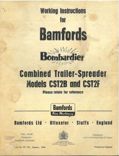 Bamfords Bombardier Combined Trailer Spreader Operators Manual - Model Nos CST2B & CST2F