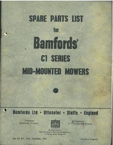 Bamfords C1 Series Mid Mounted Mower Parts Manual