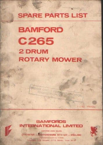 Bamfords C265 2 Drum Rotary Mower Parts Manual