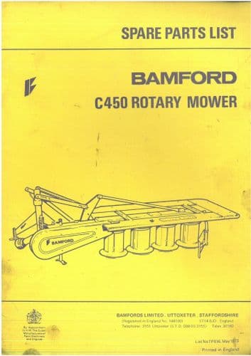 Bamfords C450 Rotary Mower Parts Manual