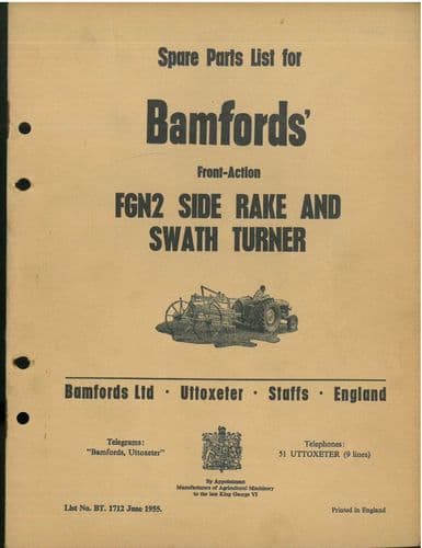 Bamfords FGN2 Side Rake & Swath Turner Parts Manual