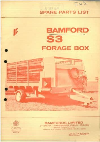 Bamfords Forage Box S3 Parts Manual