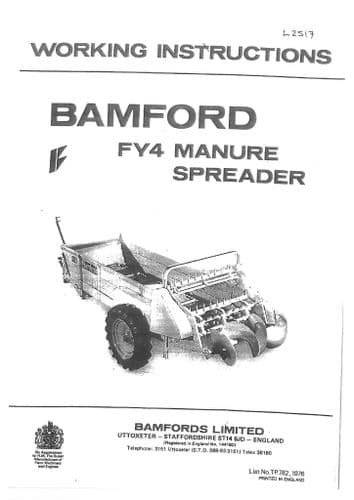 Bamfords FY4 Farmyard Manure Spreader Operators Manual